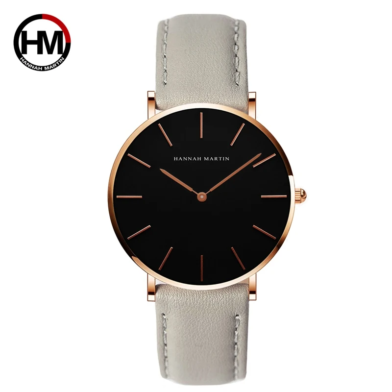 HANNAH Martin брендовые Модные Простые японские часы с кварцевым механизмом кожаный ремешок нейлоновые часы женские водонепроницаемые наручные часы 776 - Цвет: Gray Gold