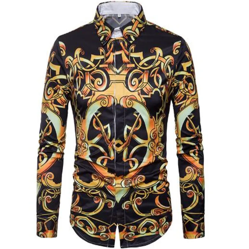 

Spring/summer 2019 new menswear trend royal stage avant-garde long-sleeved digital 3D printed men's shirt CS9050