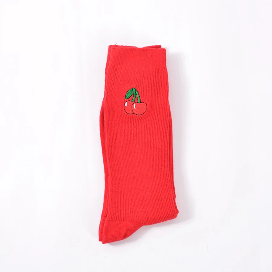 [EIOISAPRA] кавайные носки для девочек с милой вышивкой, авокадо, банан, вишня, персик, принт с фруктами, корейские забавные носки Harajuku - Цвет: 2
