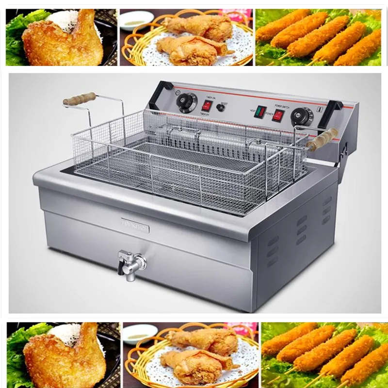 

220V/4.8KW 20L Commercial Electric Deep Fryer Single Cylinder Machine With Timer French Fries Fried Chicken Large Capacity