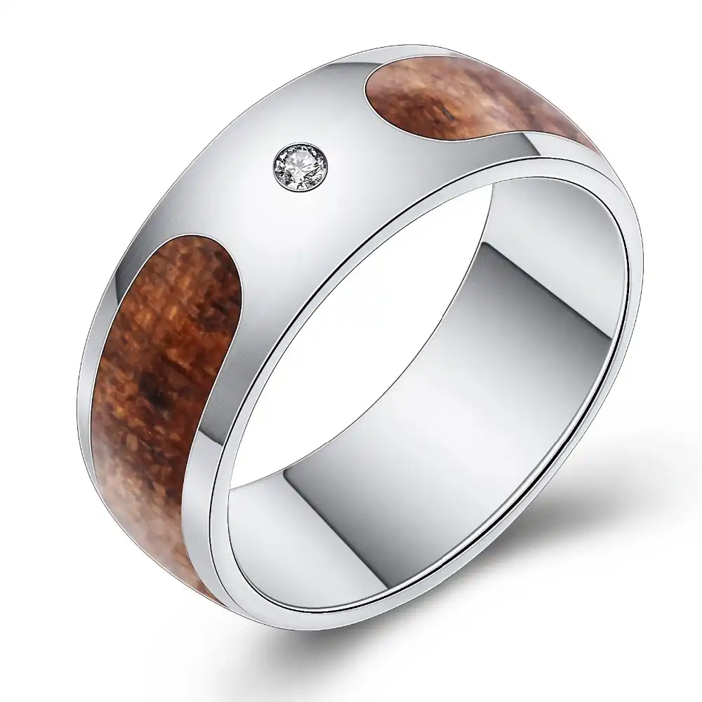 316l Stainless Steel Ring Men S Wedding Ring Retro Wood Grain