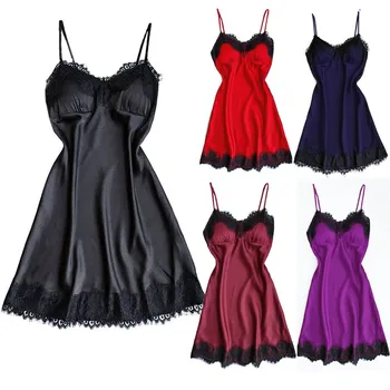 

free shiping new Women solid Sexy Lace dresses Sleepwear Robe Babydoll Nightwear Dress Features sleepwear dress Underwear