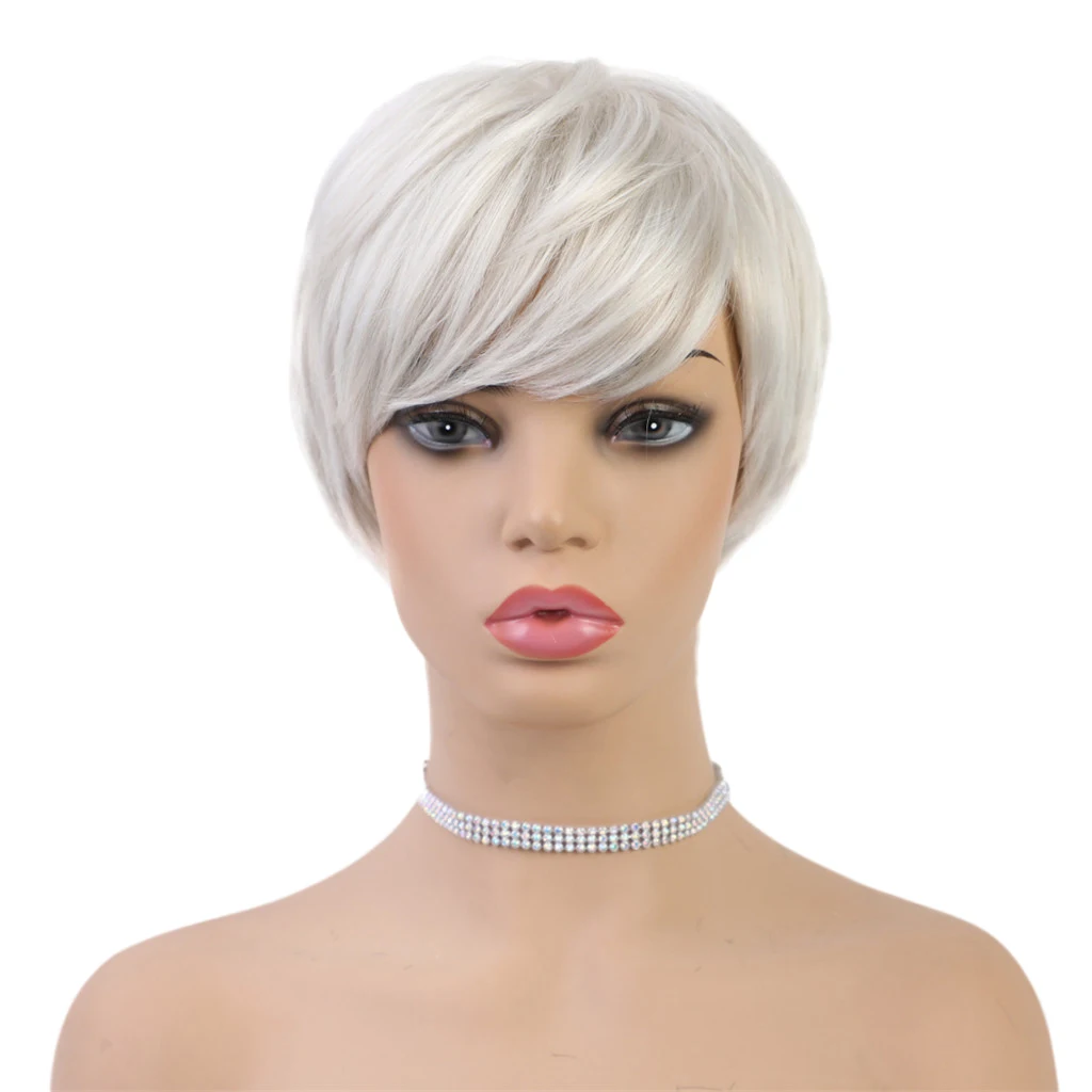 

Multi-layer 24cm Human Hair Wigs Short Straight Fluffy Wig Pixie Cut Wigs for Women,natural look