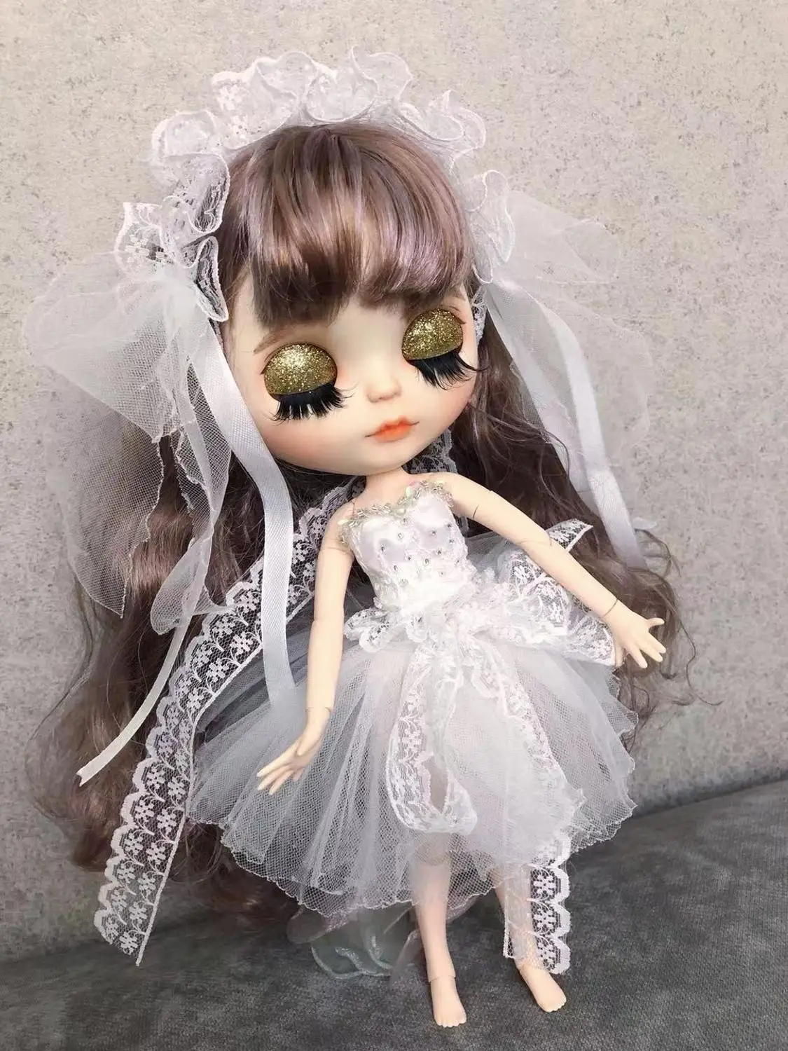 Blythe Nude Doll from Factory Golden Long Curly Hair With Make-up Eyebrow