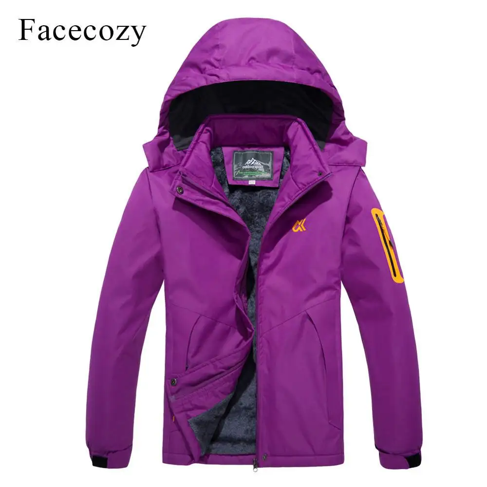 Мужская и женская зимняя утепленная Водонепроницаемая флисовая куртка для походов, теплая флисовая ветрозащитная куртка для сноубординга, кемпинга, катания на лыжах - Цвет: Women Purple Jacket