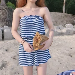 Women Sexy Off Shoulder Playsuit Romper Fashion Stripe Sleeveless Ladies Mini Playsuit Women Summer Casual Solid Korean Rompers Women Sexy Off Shoulder Playsuit Romper Fashion Stripe Sleeveless Ladies Mini Playsuit Women Summer Casual Solid Korean Rompers