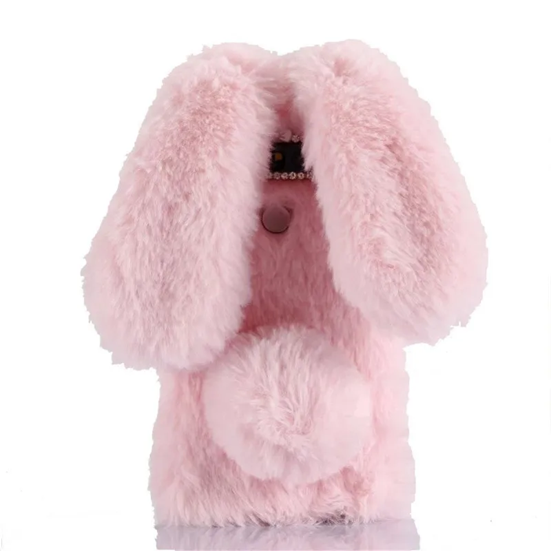 

1Pcs Artificial Rabbit Ear Fur Cover Rhinestone Rabbit Fluffy Phone Case For General Mobile GM8 GM6 GM5 GM5 Plus GM9 Pro Coque