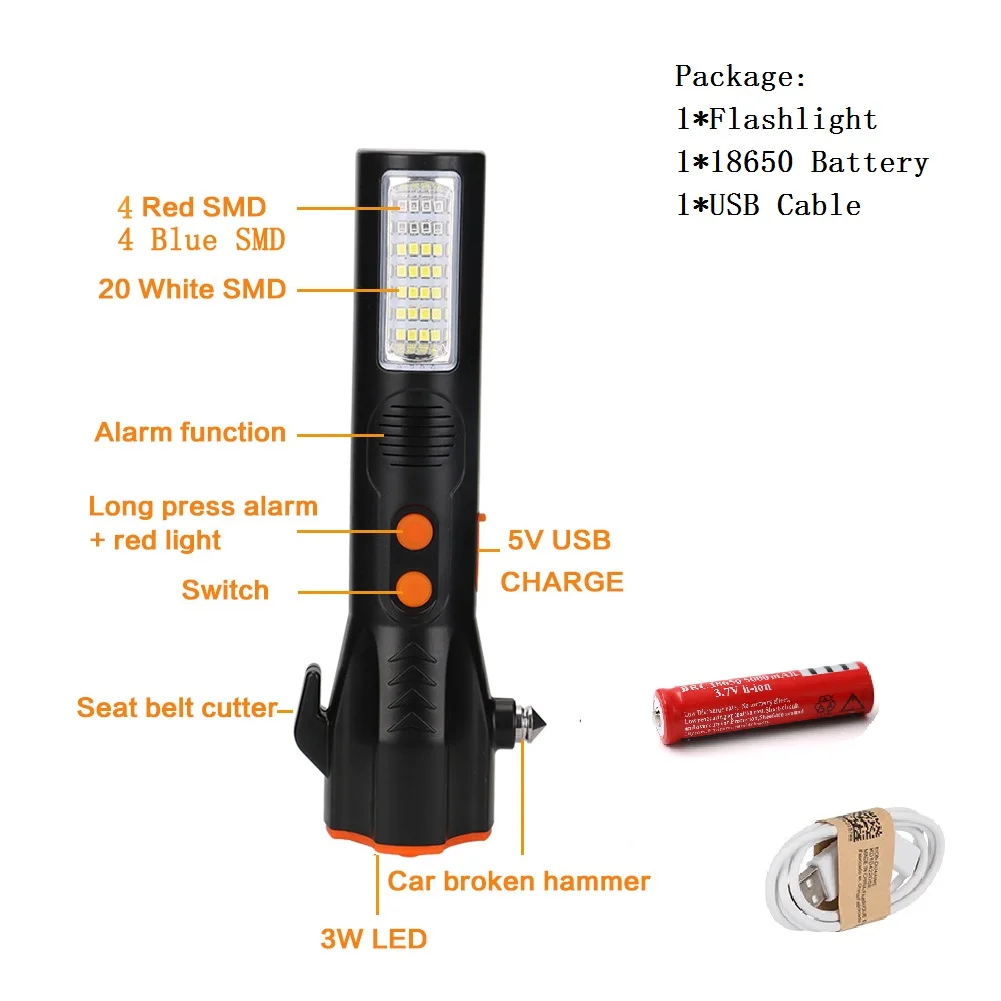 Многофункциональный флэш-светильник 29 светодиодный магнитный рабочий светильник USB Автомобильный аварийный спасательный предохранительный фонарь для наружного кемпинга лампа - Испускаемый цвет: with battery