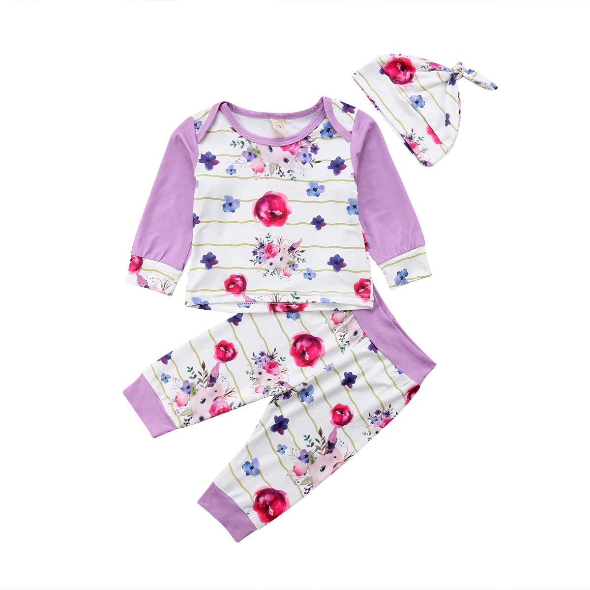Winter Fall Newborn Baby Girl Floral Stripe Tops Pants Leggings Hat