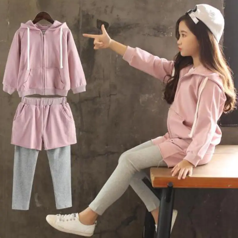 

2018 Autumn Sets Children Clothing Set Sports Suit for Girls Fashion Costume Kids Clothes Hooded Sweatshirts + Skirts Leggings
