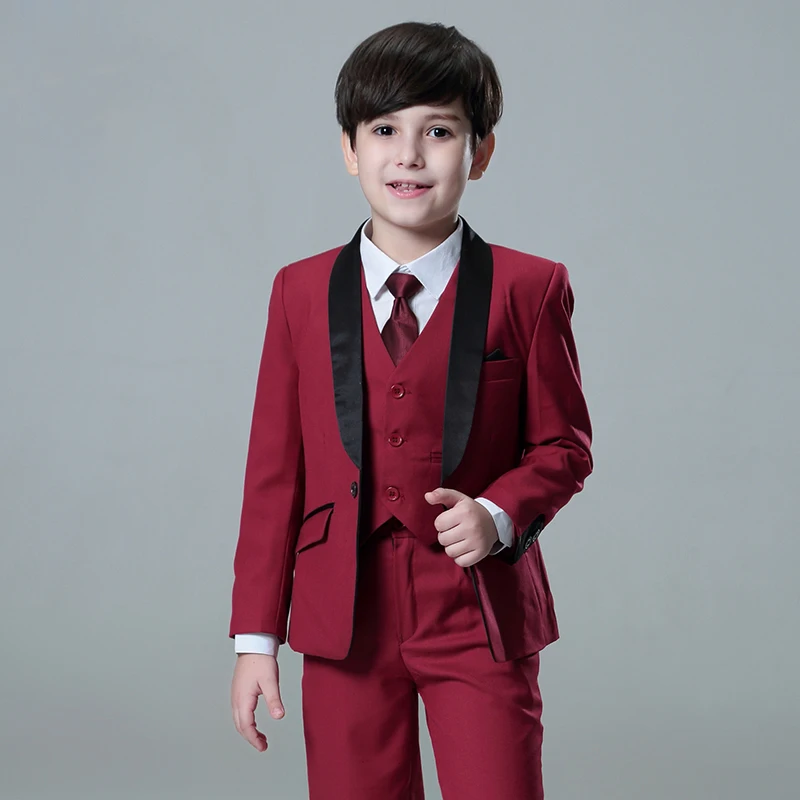 

Boys' Suits High quality Wedding Children Suits Wine red Handsome Slim fit Shawl collar Dress Party Ring bearer Formal occasion