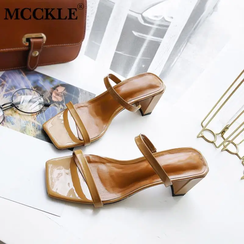 

MCCKLE Summer Women Slip On Square Heel Sandals Outdoor Comfy Slippers Female Thin Strap Slides Fashion Elegant Ladies Shoes