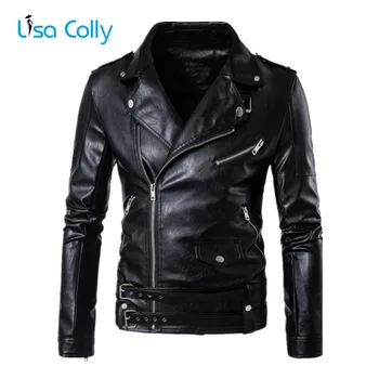 

Lisa Colly Plus Size 5XL Men's Motorcycle Leather Jacket Men PU Leather Jacket New Winter Windproof Coat Overcoat Warm Outwear
