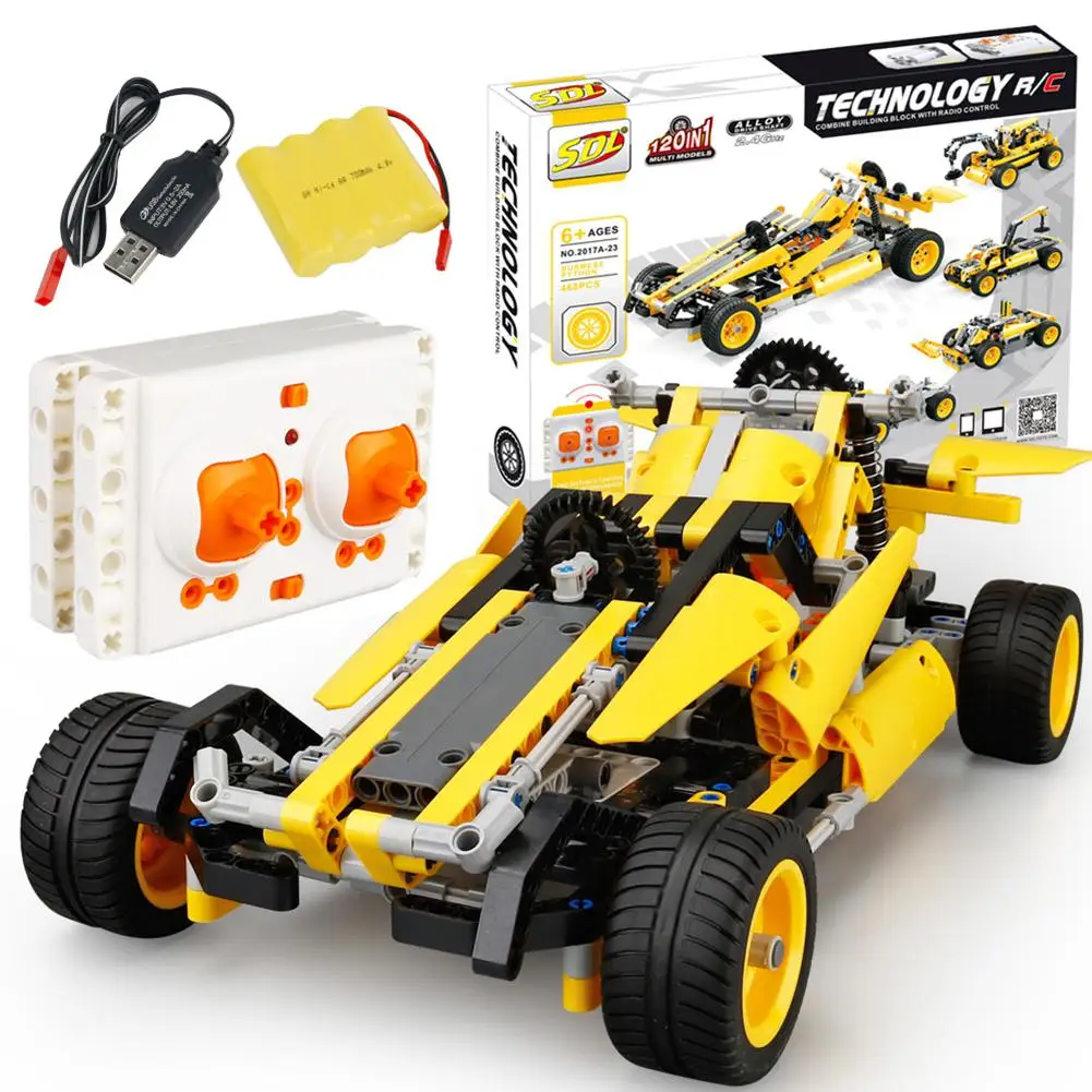 

LeadingStar Puzzle Assembly Toy Building Blocks Deformation Electric Remote Control Car Model Gift Educational Toys USB Yellow