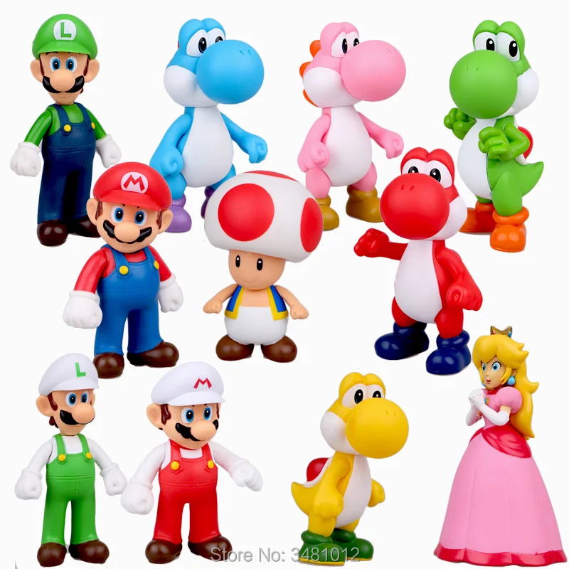 Super Mario Bros Luigi Mario Green Yoshis Модель ПВХ Фигурки Персик Принцесса Жаба гриб миниатюрные фигурки аниме куклы