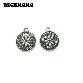 

2019 New 20pieces/bag 16*13mm Zinc Alloy Round Flower Charms Pendants DIY Necklaces Bracelets Jewelry Accessories