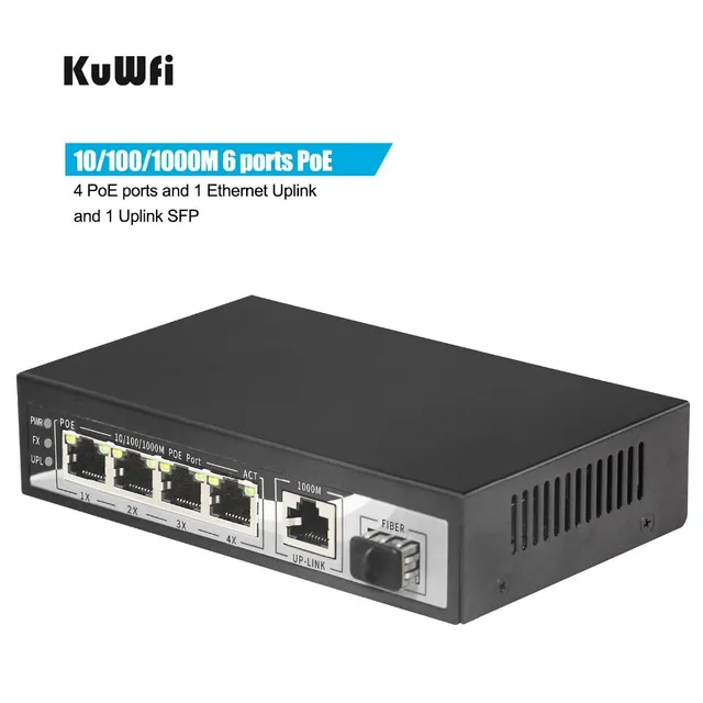 4 10/100 /1000Mbps Gigabit PoE ports 1 Gigabit Ethernet Uplink 1 SFP Gigabit Uplink Optical Ports PoE Switch Gigabit 65W 2