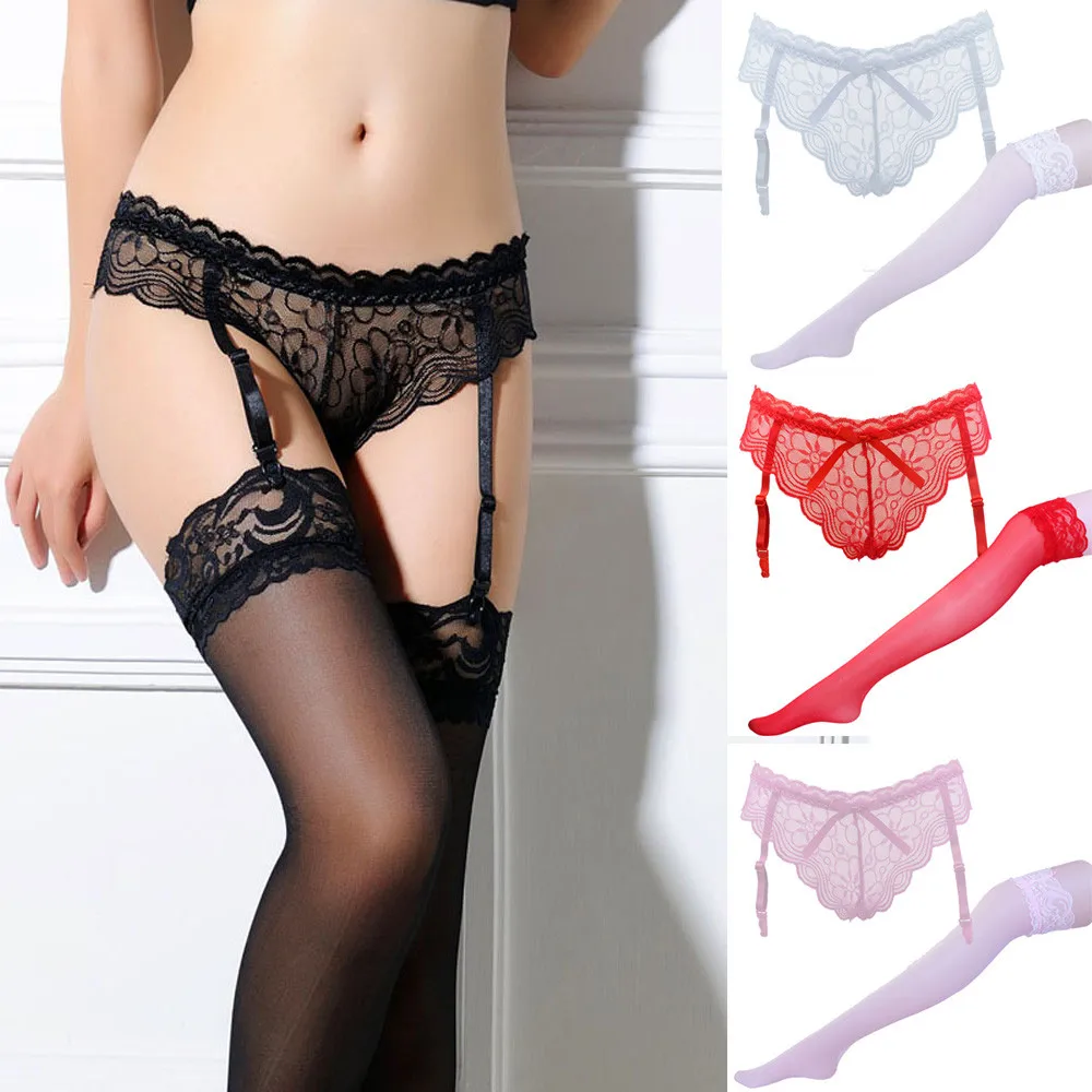 

Women Sexy Elasticity Lace Silk Stockings Garters Suspender Nnderwear Panties X7.18