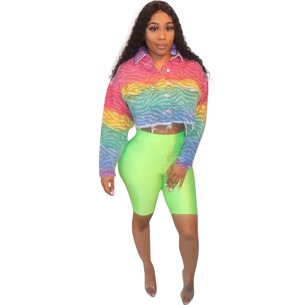 

Women Casual Loose Jacket long sleeve button up tie dye Gradient print short Jacket wear high street Short coat top outfit