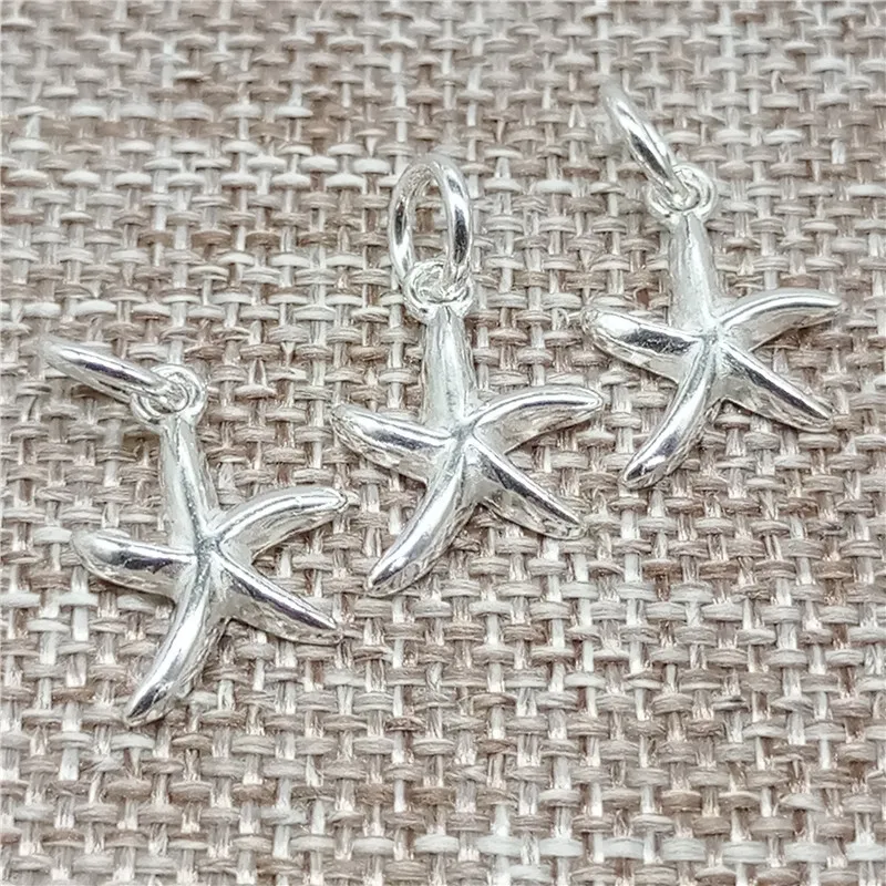 

925 Sterling Silver Shiny Small Starfish Charms Pendants for Ocean Sea Bracelet Necklace