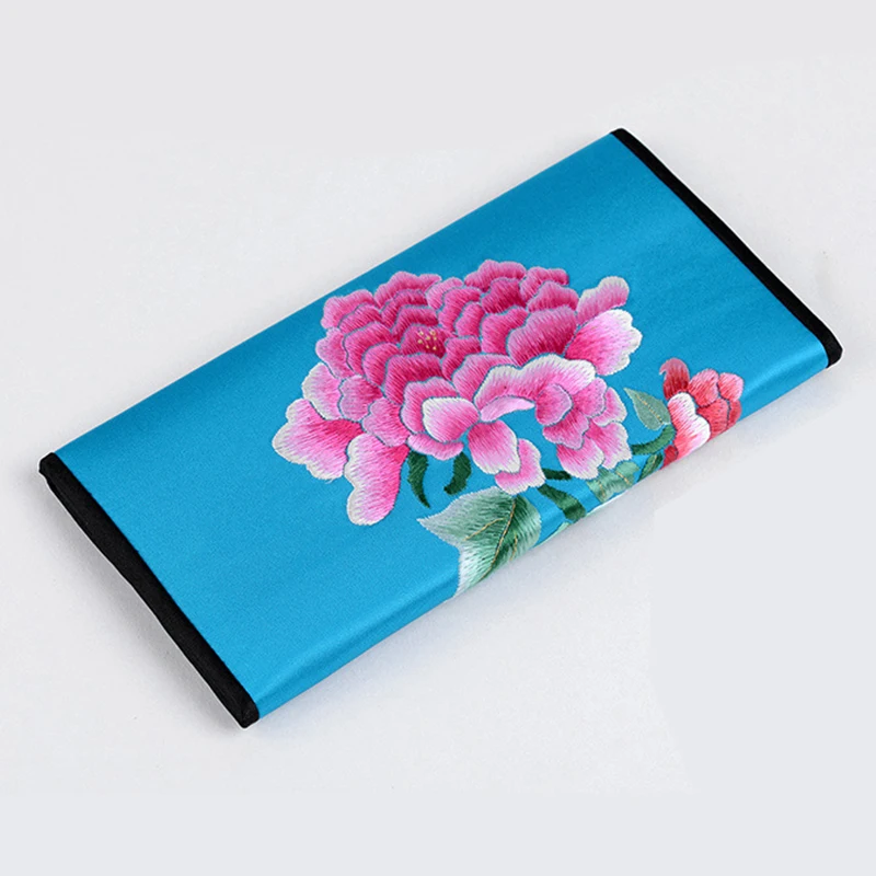 Top Quality Women Purse 2018 Elegant Peony Embroidery Fashion Long Silk