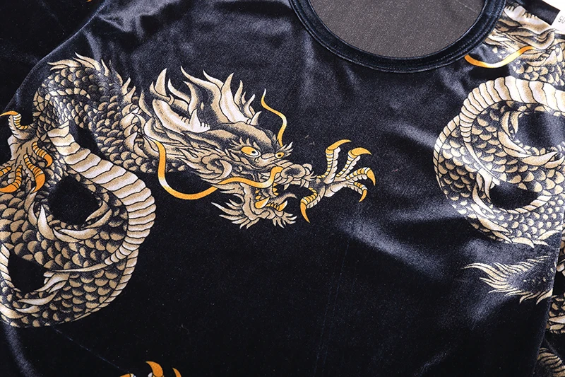 2018 Autumn Fashion Clothing For Men T Shirts Long Sleeve Dragon Pattern T-Shirt Casual Pleuche Man Tops Spring Tees Black  (5)