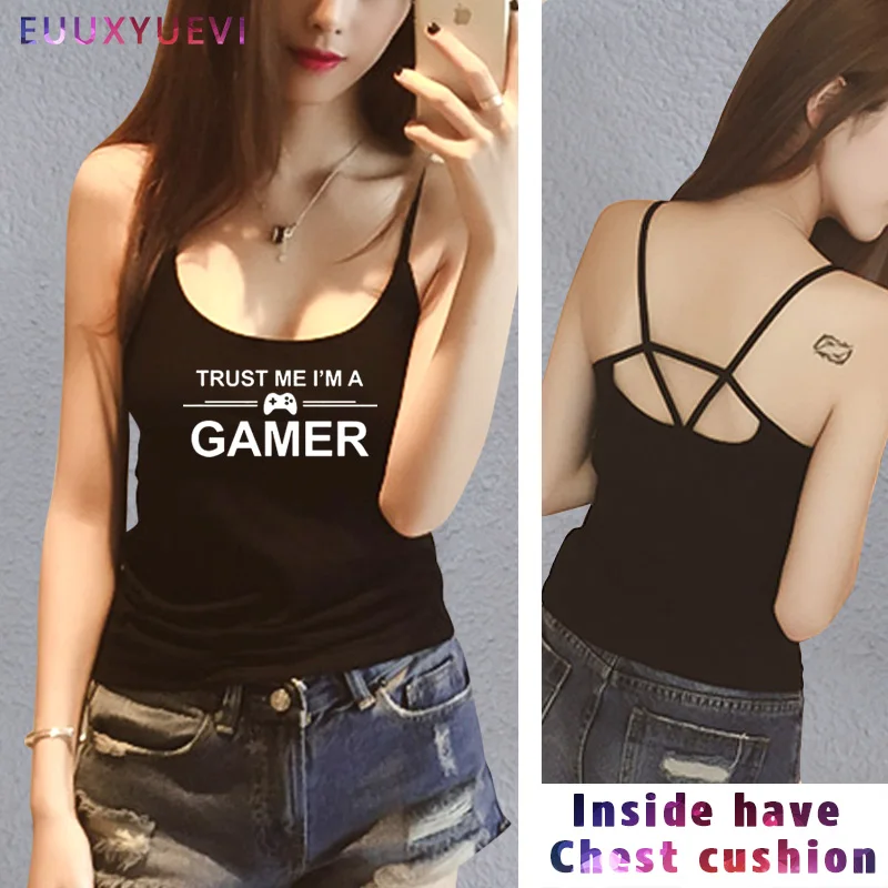 Поверьте мне я геймер смешно печатных девушки женщин жилет PS4 xbox гик Танки майки рубашка модальный хлопок на бретелях футболки