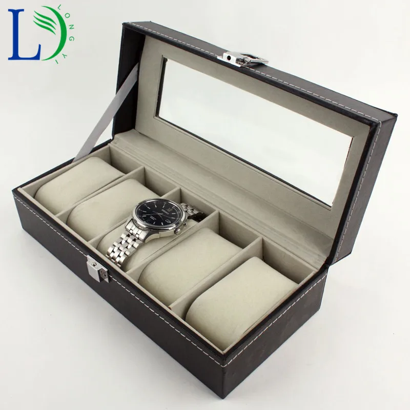 High grade 5 Grid PU Leather Watch Box Gift Boxes Watch Jewelry Display