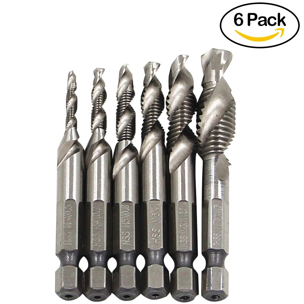 High Quality 6PCS 4341 HSS 1/4 Inch Hex Shank Combination Drill Tap Bit