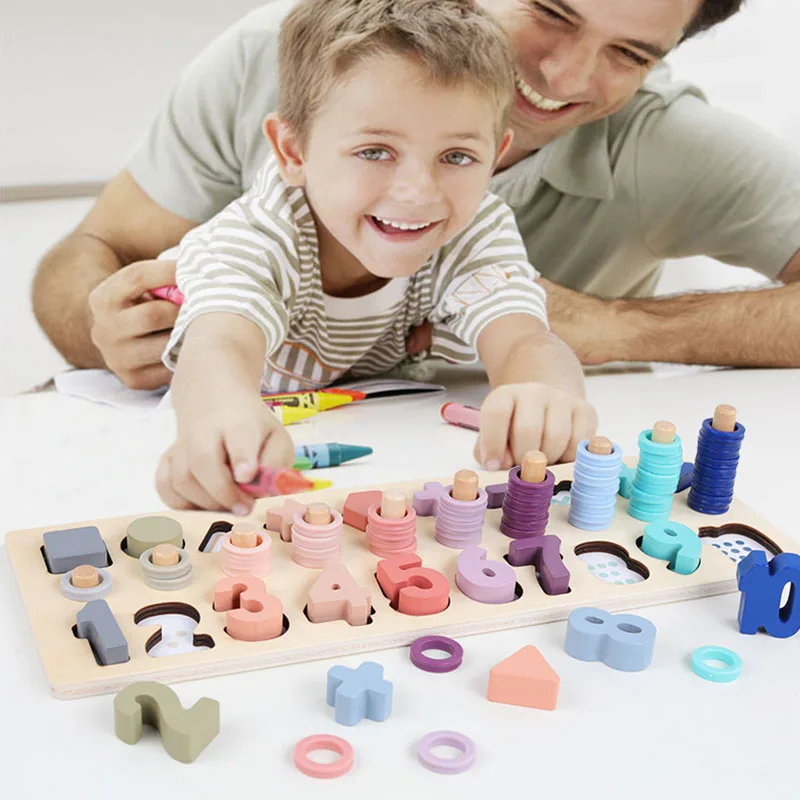 Дошкольные деревянные игрушки, счеты, геометрическая форма, познавательные спички, Детские Обучающие приспособления для раннего образования, математические игрушки для детей