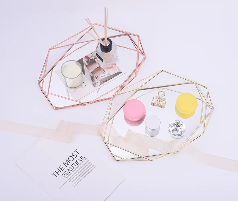 

YOLALA Nordic Style Glass Copper Geometry Hexagon Storage Basket Boxes Simplicity Style Home Organizer for Jewelry Necklace