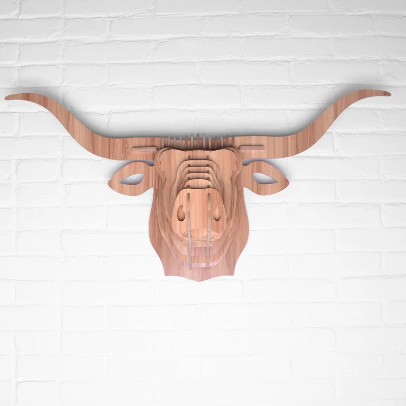 Buy 3d Carved Wood Longhorn Head Wall Decor 5mm DIY
