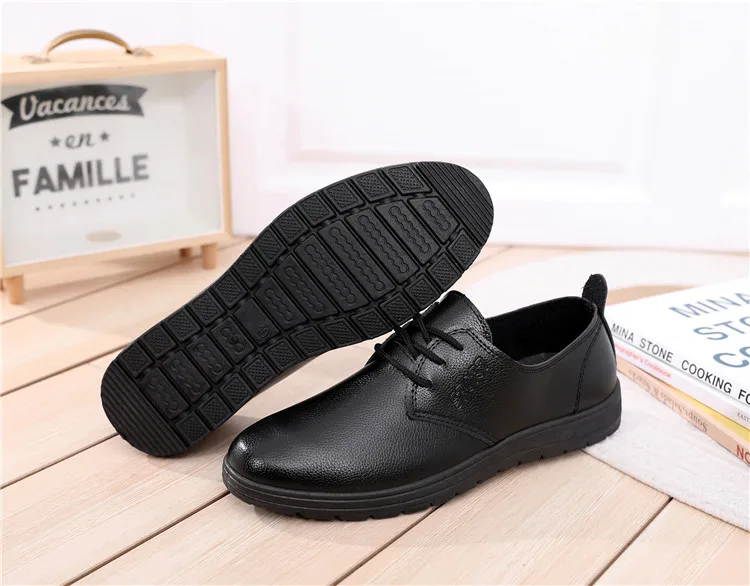 Mazefeng/мужская кожаная обувь; дышащие мужские модельные туфли с круглым носком; водонепроницаемые однотонные деловые кожаные туфли на шнуровке; черные туфли на плоской подошве