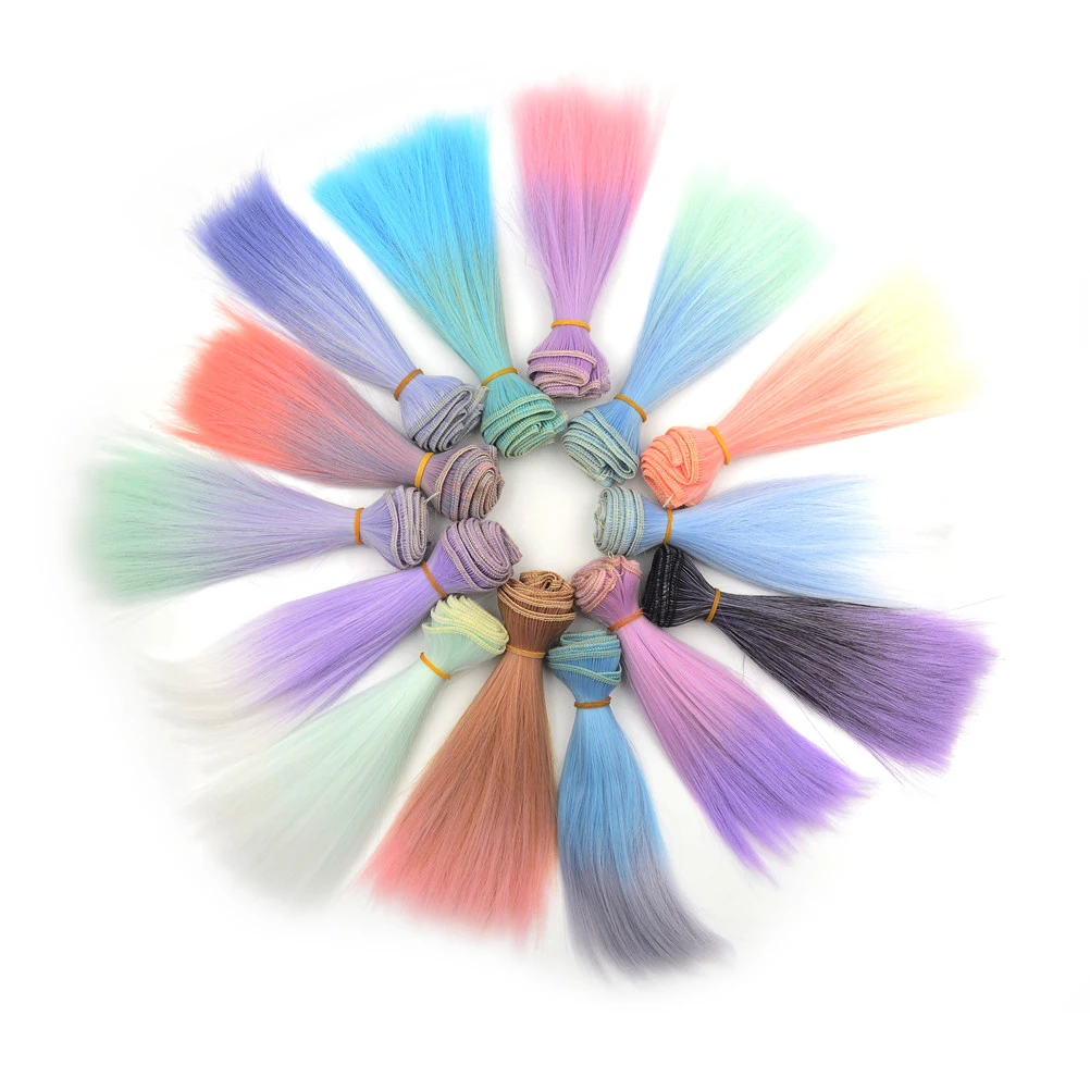 

15cm Doll Hair Wigs Straight Hair For BJD SD Blyth Dolls Chole Doll Wigs High-temperature Wire Gradient Color Doll Accessories