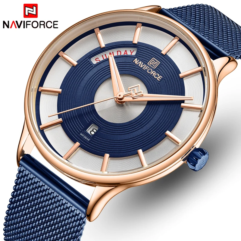 Мужские часы бренда NAVIFORCE, модные деловые часы, мужские водонепроницаемые кварцевые наручные часы из нержавеющей стали с сеткой, Relogio Masculino