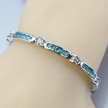 Милые 925 пробы серебряная цепь браслет Sea Blue Циркон Для женщин/девочек ювелирные изделия здоровья аксессуары Handsel подарочная коробка