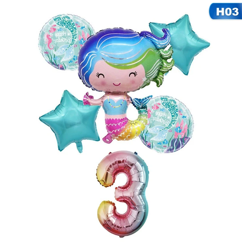 Воздушные шары в виде русалки для дня рождения, для маленьких девочек и мальчиков 1, 2, 3, 4, 5, 6, 7, 8, 9 лет, для 1-го, 2-го дня рождения, цифровые воздушные баннеры