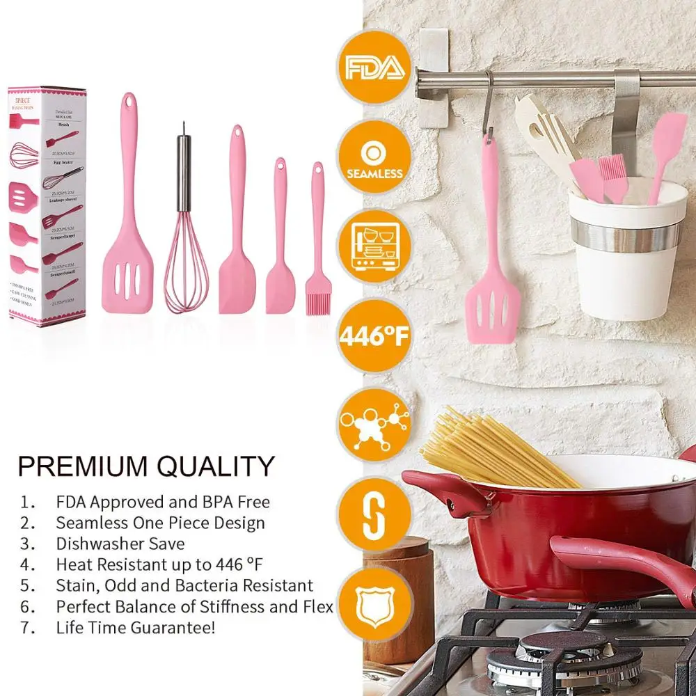 5 фото Набор посуды розовый Силиконовый подложки Инструменты Наборы яичная лопатка масляная щетка кухонная утварь приспособления инструменты для кухни