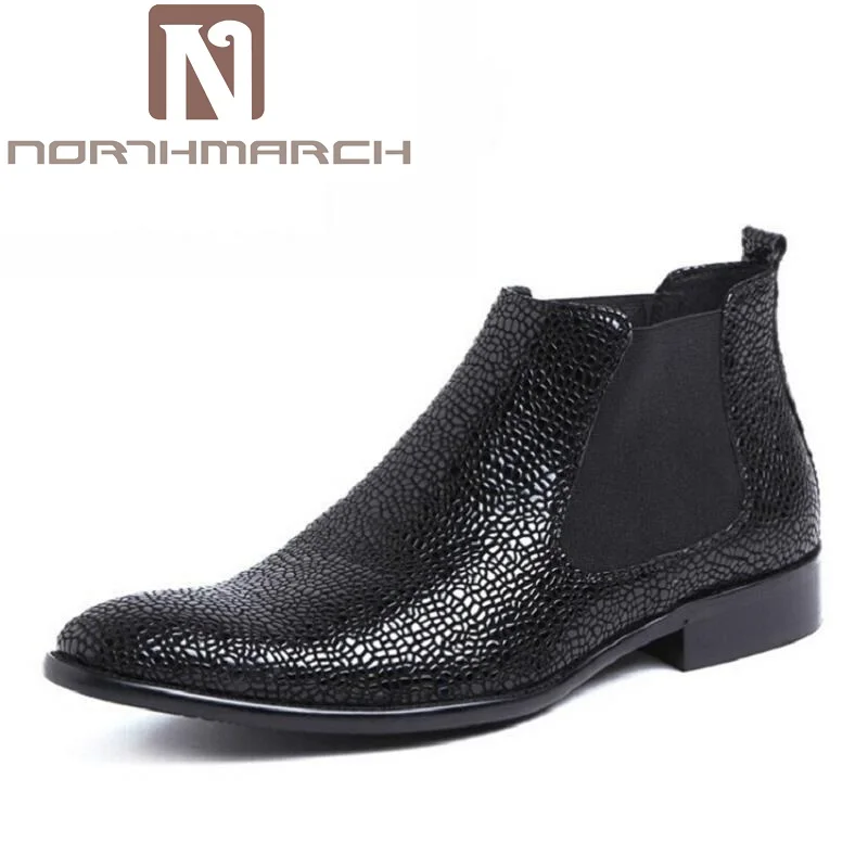 

NORTHMARCH Men's Boots Genuine Leather Winter Boots Brand Italian Luxury Winter Shoes Stone Pattern Leather Men Chelsea Boots