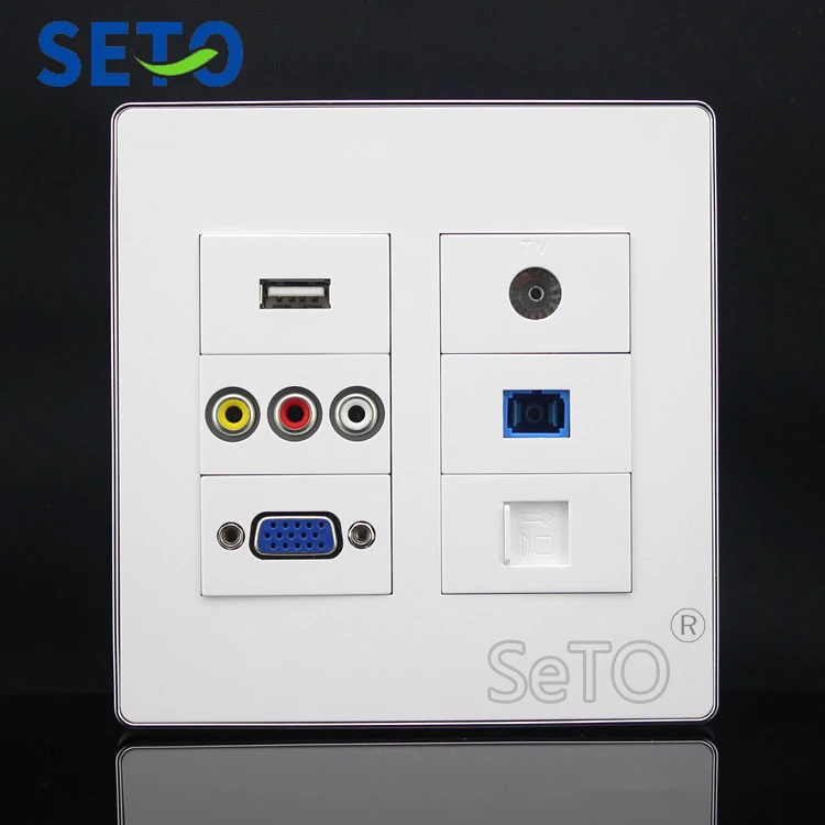 

SeTo 120 Type TV + RJ45 Cat5e Network + SC + VGA + USB + RCA AV Socket Panel Outlet Wall Plate Keystone Faceplate