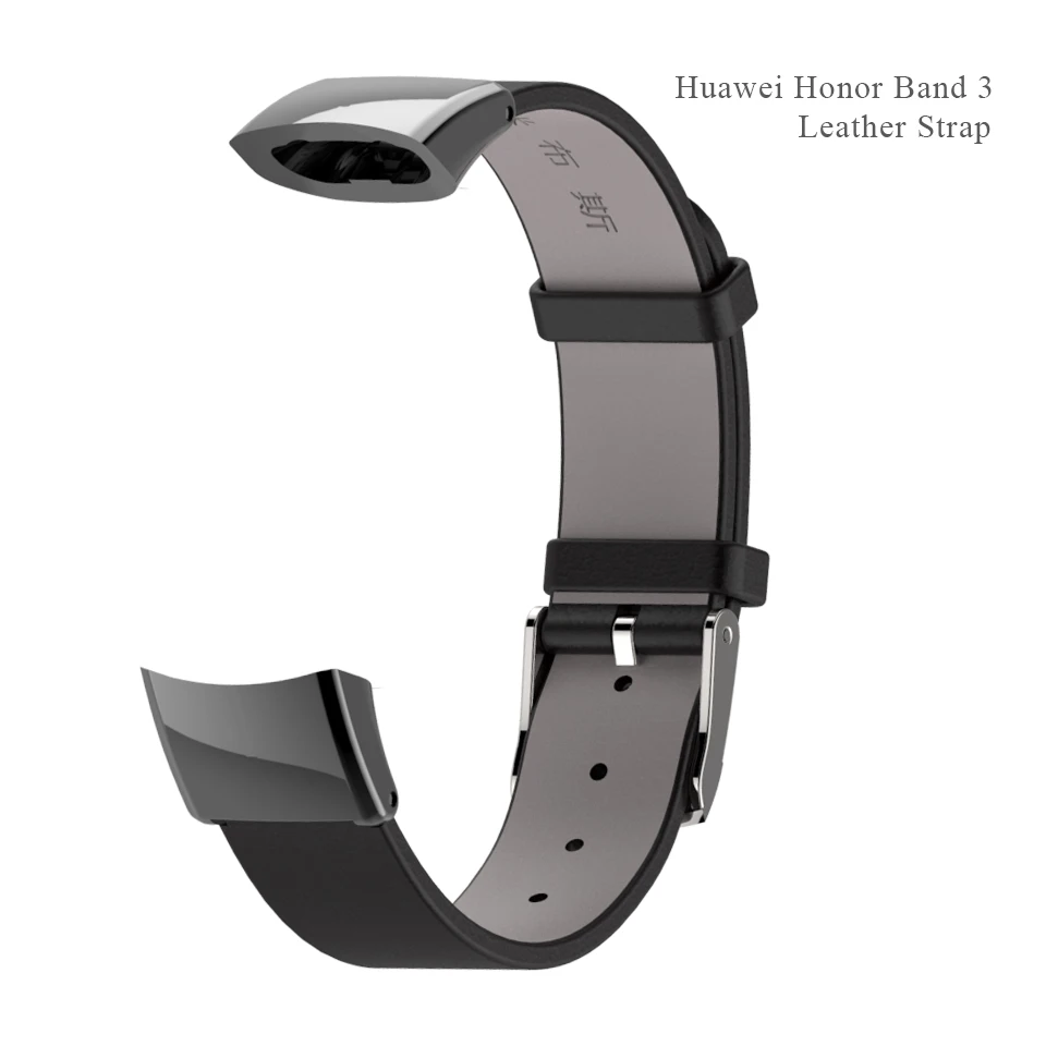 Mijobs металлический ремешок Браслеты из нержавеющей стали для huawei Honor Band 3 умный браслет мужские кожаные Наручные часы Honor 3 Аксессуары - Цвет: Leather Black