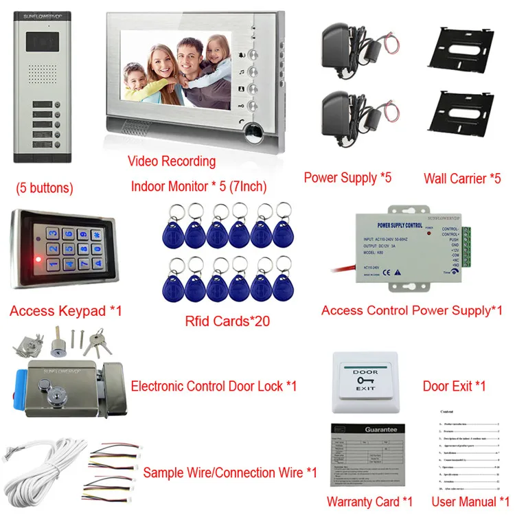 Память 5 единиц 5 ключ внутренняя связь телефон двери с камерой Домашний домофон, управление доступом клавиатуры Rfid пароль дверной звонок