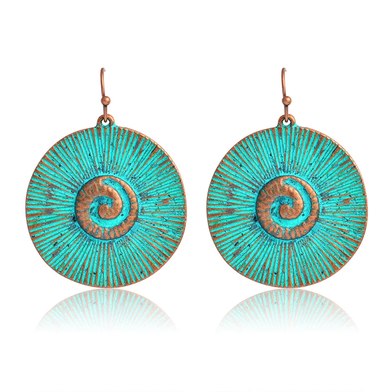 

Vintage Statement Earrings Dangle Bohemia Ethnic Ancient bronze Round Drop Earrings for Women Simple Eardrop Ear Jewelry Party