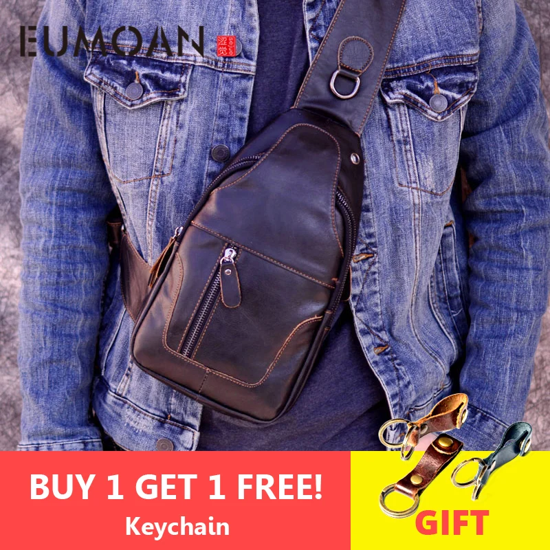 

EUMOAN Male Bags Genuine Leather Shoulder Messenger Bag Men Sling Chest Pack Crossbody Bags for Men Belt Chest Leather bag