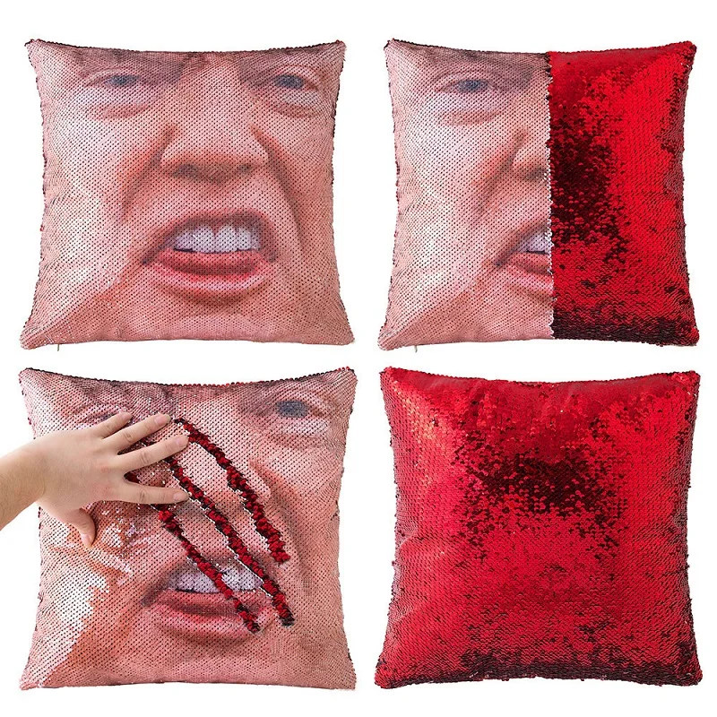 

Mermaid Pillow Trump Reversible Sequin Cushion Cover Throw Pillowcase Nicolas Cage Color Change Decorative Cushions 40x40cm