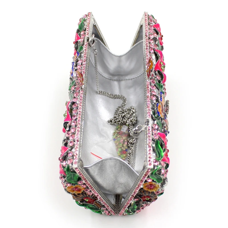Purple Floral Crystal Women Clutch Bag Fashion Blue Butterfly Evening Clutches Purse Ladies Green Leaves Handbags Female Clutch 6