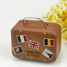 10 шт./лот принта в стиле ретро сумки из натуральной кожи коробка конфет Мини жестяная коробка для хранения в стиле ретро чемодан Свадебная коробочка для сладостей коробка для конфет