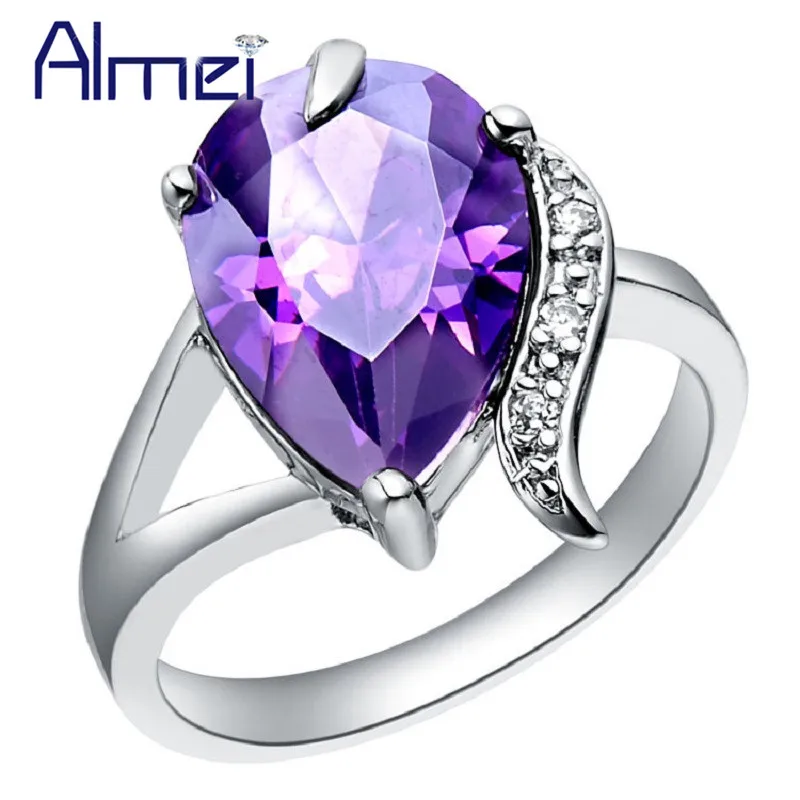 Almei мой AliExpress груша кольца с Радуга Фиолетовый капли воды Камни серебро Цветные