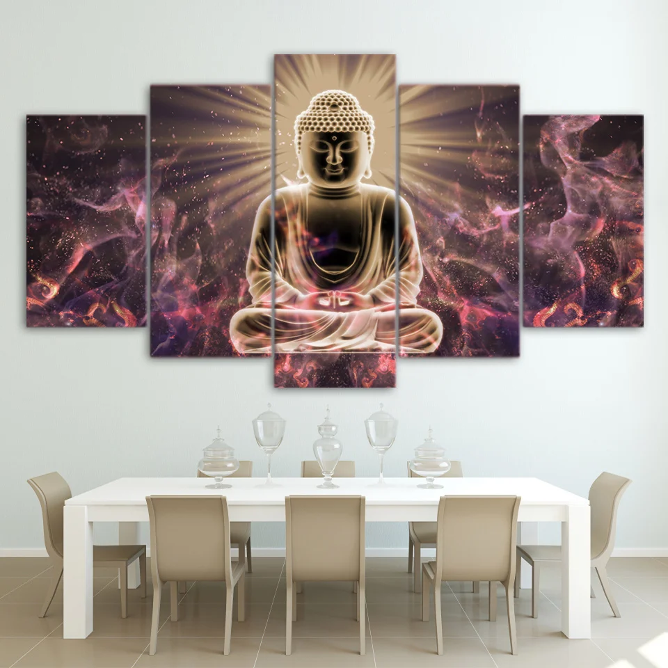 

Modern Canvas Painting Wall Art Modular Poster Framework 5 Piece/Pcs Light Buddha HD Printed Pictures Home Decor Living Room