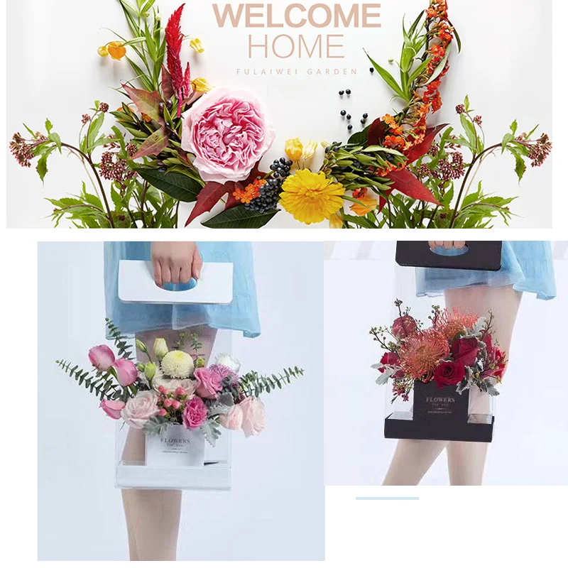 1 Set Handhold Flower Box Transparent Flower Arrangement Box Flower